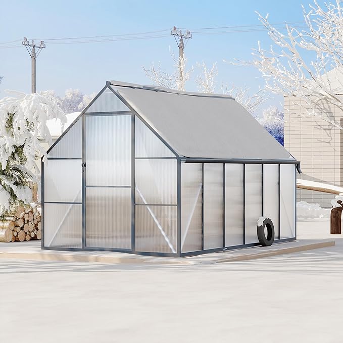 8'x12' Aluminum-Framed Polycarbonate Greenhouse, Heavy Duty Polycarbonate Greenhouse with Quick Setup Structure and Roof Vent, Large Enhanced Aluminum GreenhouseKit for Outdoors