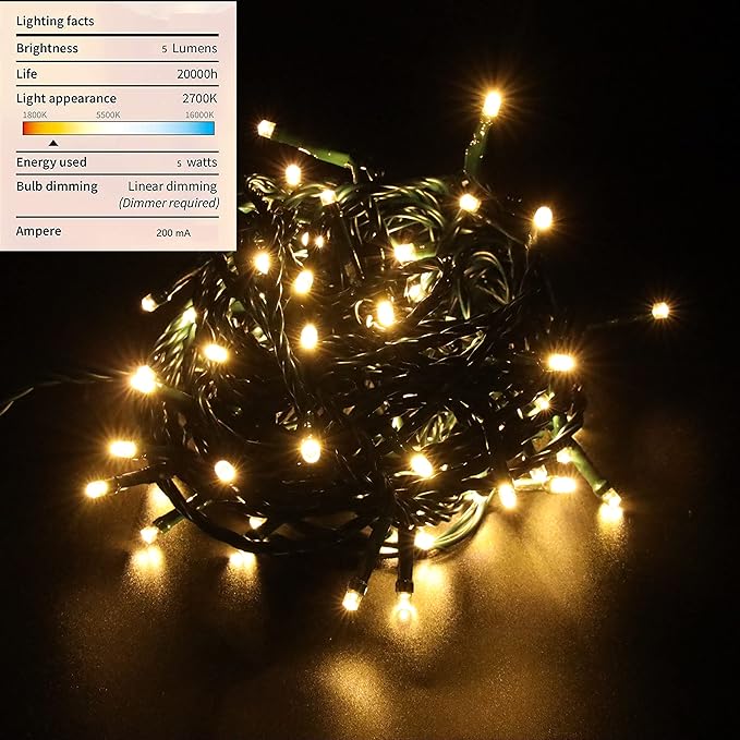 12V Outdoor String Lights（Warm White）- Low Voltage Outdoor String Lights -Works with Low Voltage Landscape Lighting Systems -for Holiday Decorations, Christmas Tree Lights Holiday Party Wedding