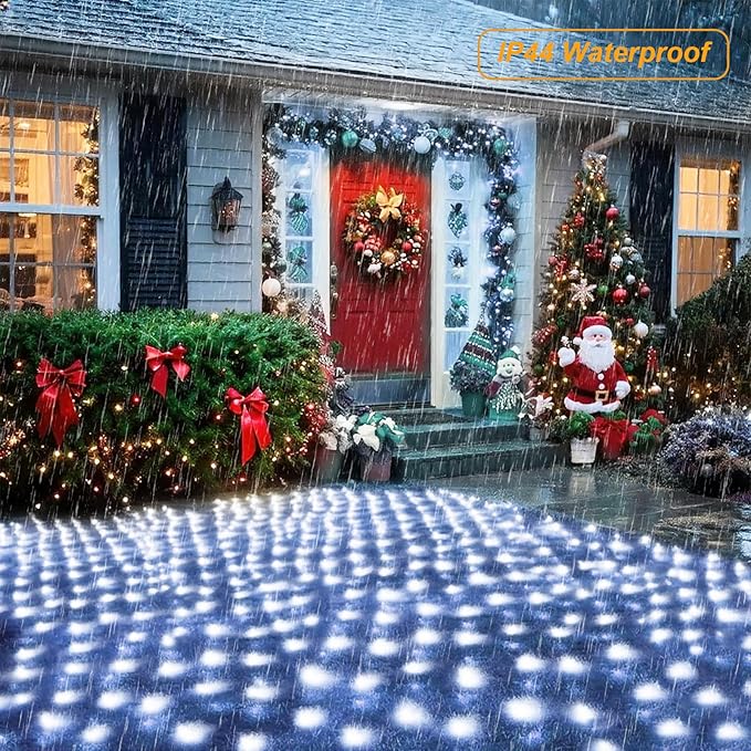 Christmas Net Lights, 610 LED Large Outdoor Net Mesh Lights 34.5X 5ft, 8 Modes Waterproof Twinkle String Lights Connectable for Bushes Halloween Yard Decor, Cool White