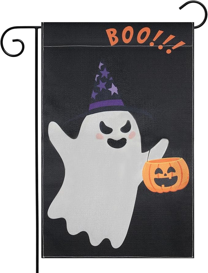 Halloween Garden Flag - Halloween Decorations Outdoor, Yard Flag for Outdoor Holiday Home Decor, Double Sided 12x18 Inch - Ghost