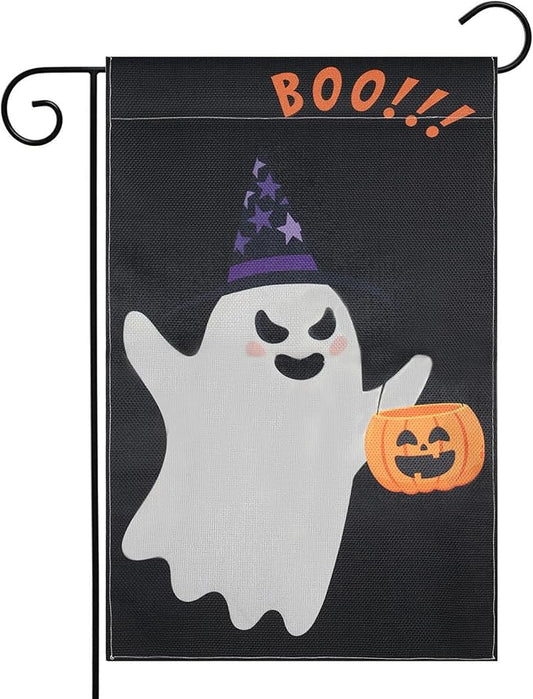 Halloween Garden Flag - Halloween Decorations Outdoor, Yard Flag for Outdoor Holiday Home Decor, Double Sided 12x18 Inch - Ghost