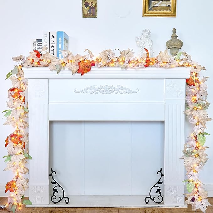 Fall Decorations for Home 9FT Plug in Fall Lights with 50 Warm Incandescent Bulbs UL Certified Connectable Lighted Thanksgiving Garland for Indoor Outdoor Autumn Halloween Harvest Decorations