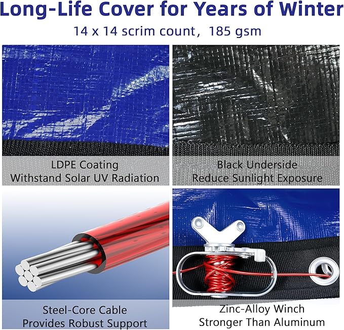 Pool Covers for Above Ground Pools - 28 ft Round Winter Pool Cover, Extra Durable Cold- and UV-Resistant Heavy-Duty Swimming Pool Cover for Winterizing