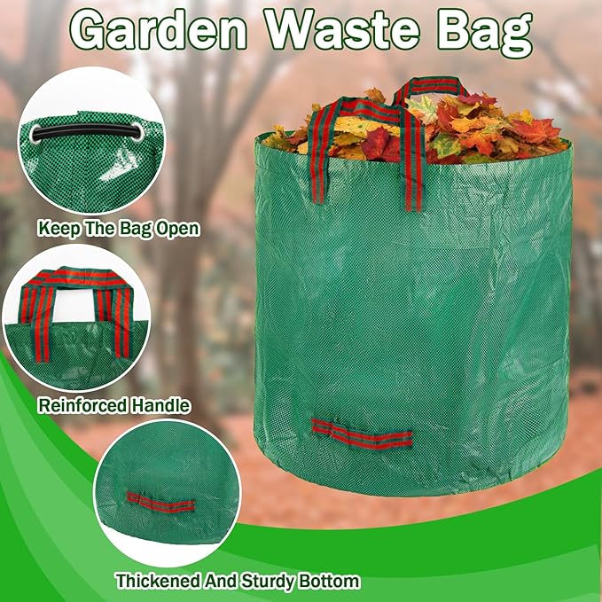 1PC Yard Waste Bag-42 Gallon Trash Bags,Reusable Lawn Leaf Bags,Standable Garden Waste Bags With 4 Handles,Collapsible Gardening Containers for Lawn and Leaf Trash,Weed Bag