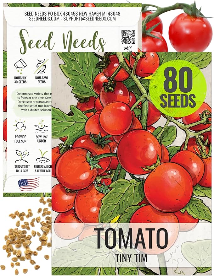 Seed Needs Tiny Tim Tomato Seeds for Planting - Non-GMO, Heirloom & Untreated - Organically Grow an Outdoor Vegetable Garden - Dwarf Plants Produce Cherry Tomatoes (1 Pack)