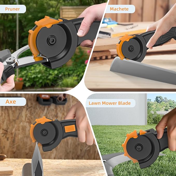 Garden Tools Knife Sharpener, All in 1 Sharpens Lawn Mower Blades, Axes, Pruner, Hedge Shears, Hunting Gear, Machete, Repairs & Hones Edges, Durable & Easy to Use