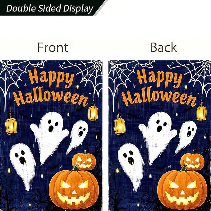 Garden Flags 12x18 Inch Halloween Ghost Pumpkin Banner Outdoor Scary Yard Sign Spooky Night Fall Lawn Porch Decor for Home Welcome Party Garden Flag
