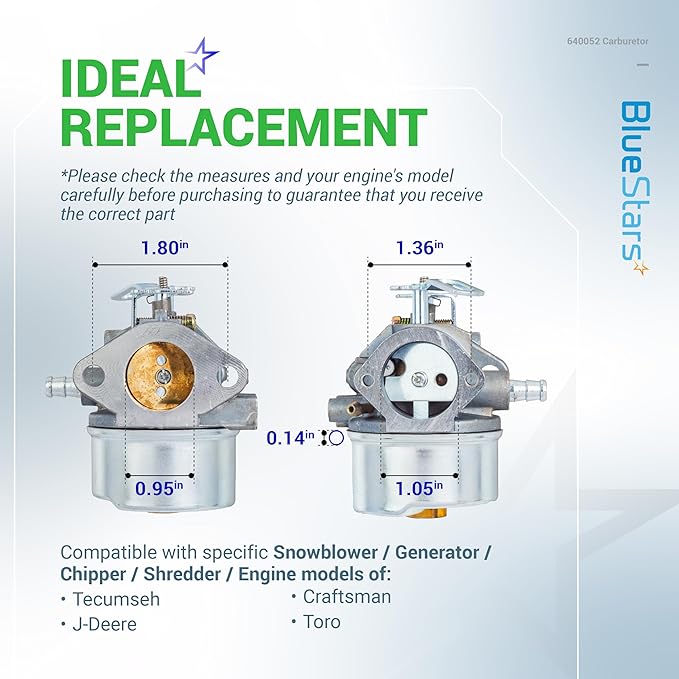 BlueStars 640052 Carburetor - Compatible with Tecumseh HMSK80 HMSK85 HMSK90 HMSK100 HSMK110 LH318A LH358SA 8HP 9HP 10HP Snowblower Generator Chipper Shredder 640054 640349 640058 640058A 50-659