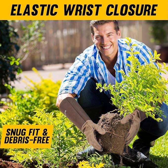 Rose Pruning Gloves for Men & Women, Long Thorn Proof Gardening Gloves, Breathable Pigskin Leather Gauntlet, Best Garden Gifts & Tools for Gardener (Coffee Colour, L)