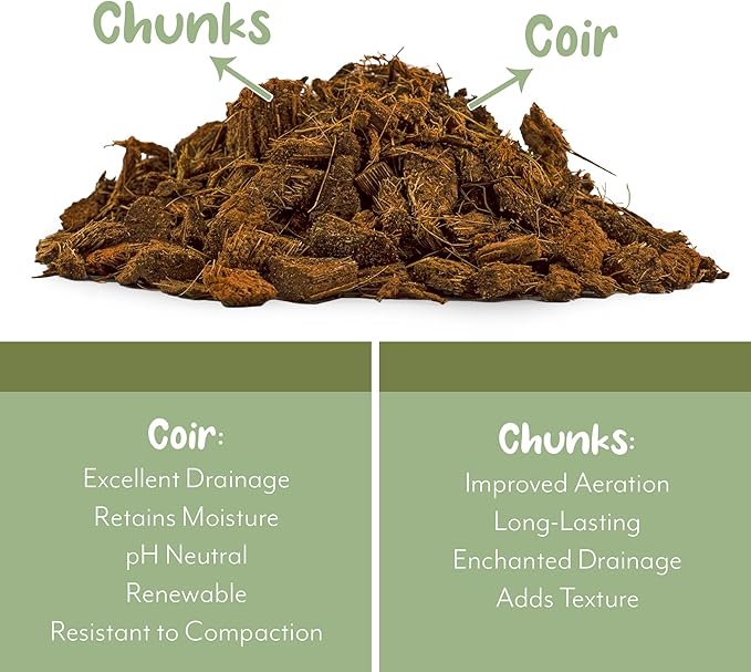 Loose Coco Coir Chips Mulch and Soil Amendment (1 Quart); Premium Coconut Coir Substrate for Plants and Container Gardening
