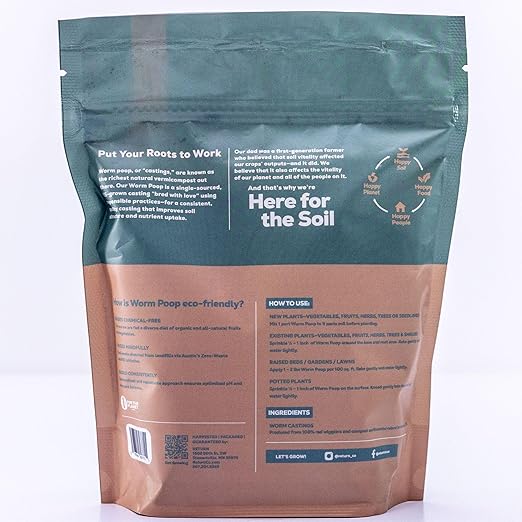 Return Worm Poop #004, 1-QT Pouch, Natural Worm Castings for Plants, Vegetable Garden, Lawn - Earthworm Soil Amendment, Organic Matter, Indoor Outdoor, Eco-Friendly, Odor-Free