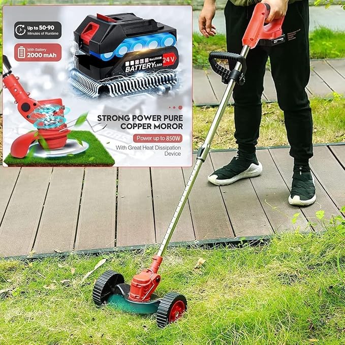 Electric Weed Wacker 21V Electric Weed Cordless Eater with 2pcs Batteries and 3 Types Blades&Auxiliary Wheel Weed Trimmer Lightweight 3 in 1 Stringless Grass Trimmer Edger/Brush Cutter for Lawn