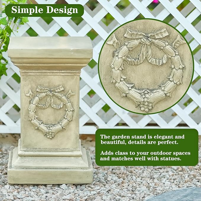 19.57" Tall Garden Pedestal Stand for Statues, Heavy Duty Magnesium Oxide Plant Stand, Weatherproof Outdoor Pedestal for Sculptures, Flower Pots, Decor – Sturdiness Plinth Base Statue Riser