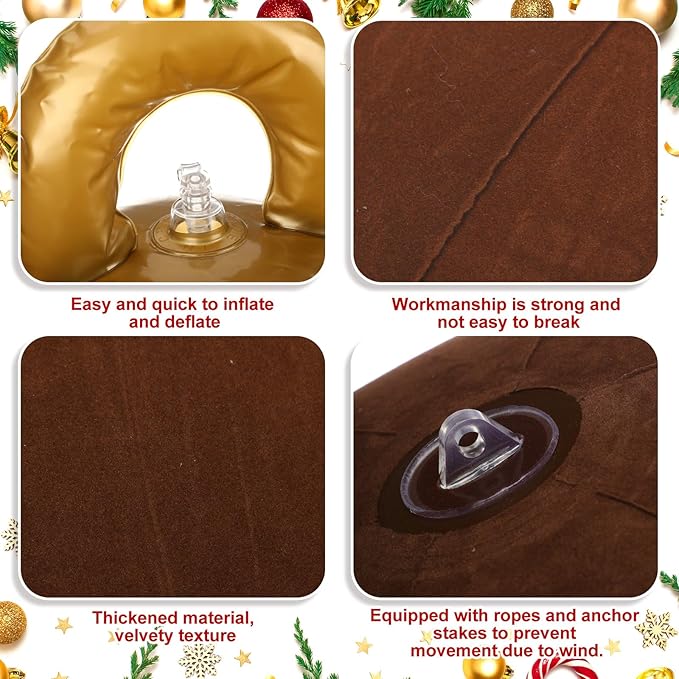 Jetec 3 Pcs 32 Inch Giant Velvet Christmas Inflatable Balls Ornament Flocked Xmas PVC Inflatable Flocked Ball Ornaments for Christmas Holiday Outdoor Blow up Yard Decor(Beige, Brown, Dark Green)