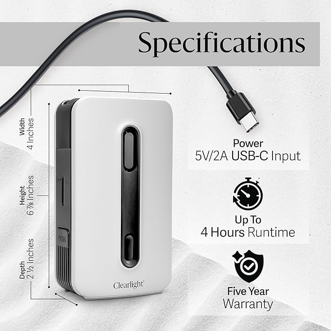 Clearlight Infrared Saunas Battery Operated Essential Oil Diffuser with Battery - Ultrasonic Aromatherapy Device with 4-Hour Continuous Use - Portable & Customizable Ambiance - Lightweight