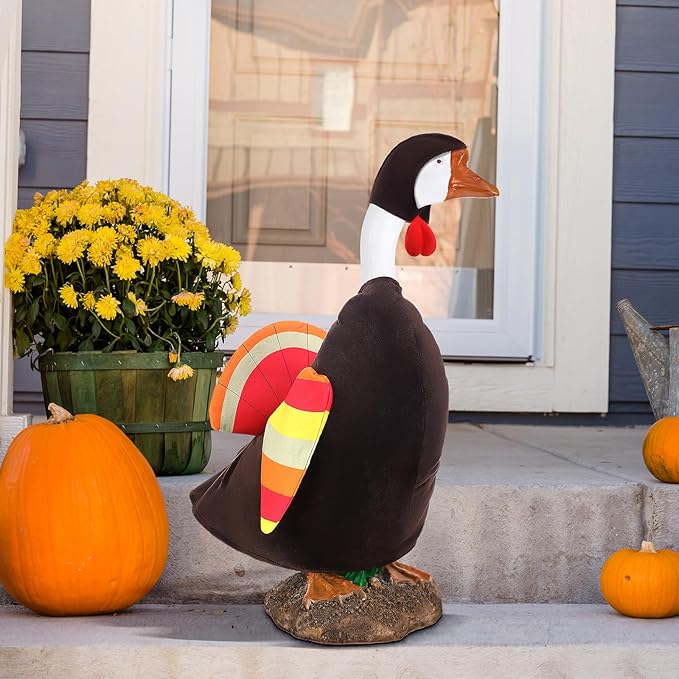 Thanksgiving Turkey Goose Outfit Porch Goose Outfits Yard Clothes Silly Lawn Shirt for 23'' Cement Plastic Duck Decorations