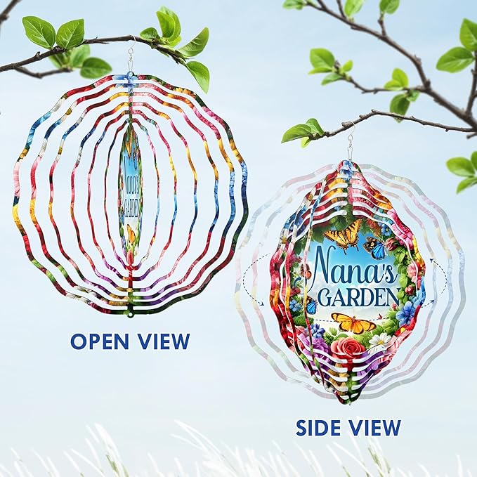 FLAGWIX Christmas Garden Gifts for Grandma - Nana's Garden 3D Stainless Steel Metal Wind Spinners 12 in - Gardening Grandma Christmas Birthday Gifts for Women Nana Gigi, Grandmother Gift Ideas
