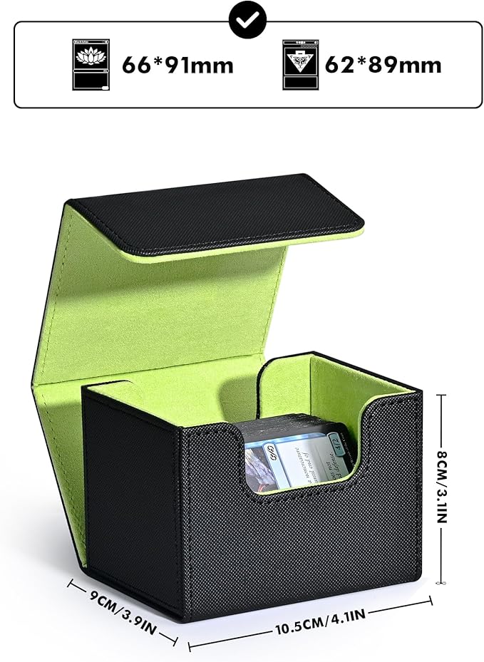 ZLCA Card Deck Box for Trading Cards, MTG Commander Deck Box Holds 120+ Single Sleeved, Leather Magnetic Card Storage Case Fits for TCG CCG Magic(Black& Green)