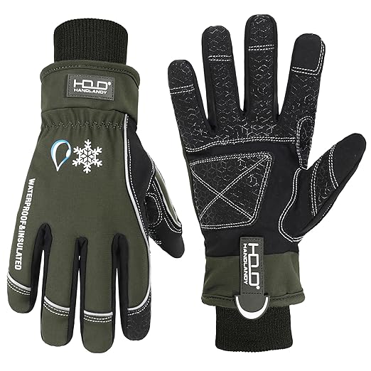 HANDLANDY Winter Insulated Work Gloves, 3M Thinsulate Thermal Water-Resistant Gloves for Men Women Touch Screen, Warm Ski Snowboard Cold Weather Gloves (Army Green, 2X-Large)