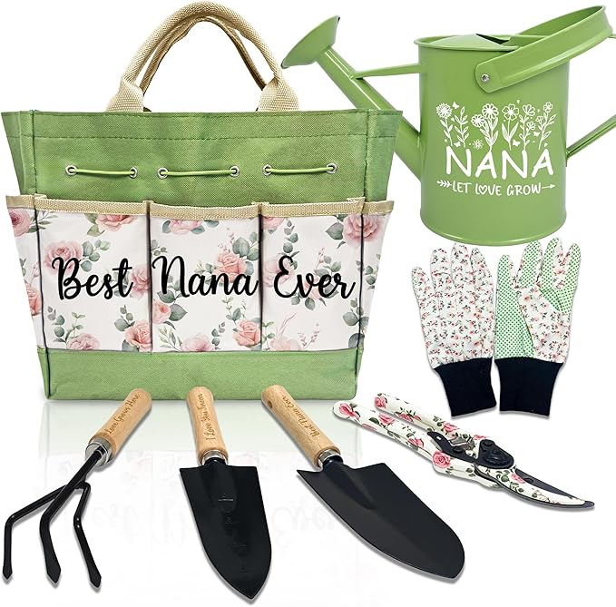 Nana Gifts, Garden Kit Nana Birthday Gifts from Grandkids Floral Gardening Tools and Durable Garden Tools Organizer Tote, Ideal Gardening Set for Women on Christmas Plant Lover Present