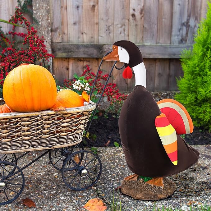 Thanksgiving Turkey Goose Outfit Porch Goose Outfits Yard Clothes Silly Lawn Shirt for 23'' Cement Plastic Duck Decorations