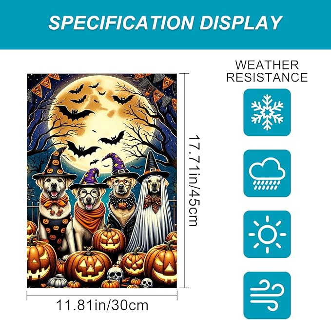 Halloween Garden Flag 12x18 Inch Dog Costume Party Flag Double Sided Spooky Pumpkin Yard Banner Outdoor Decoration for Porch Lawn Patio Seasonal Decor