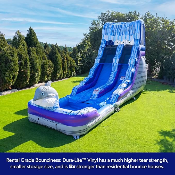 Herokiddo Dolphin 16' Water Slide with Detachable Pool, for Kids and Adults, Commercial Grade, 100% PVC Vinyl, Outdoor Backyard, Summer Fun, Blow Up Inflatable (Blower Included)