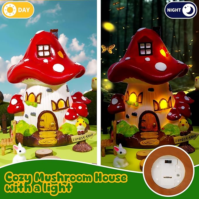 56 Pcs Fairy House Garden Kit Miniatures Fairy Garden Accessories Mini Resin Figurines Animals Decor Mushroom House Outdoor Ornaments for DIY Micro Landscape Ornament