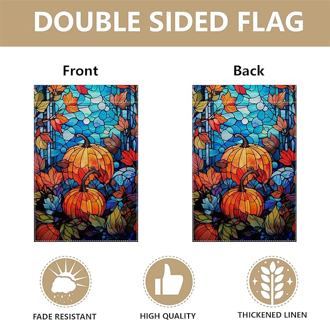Garden Flags, Garden Flag, Stained Glass Style Pumpkin Maple Leaf Double-Sided Flags for Farmhouse Yard Outdoor Decoration-12 x 18inch (Pumpkin)
