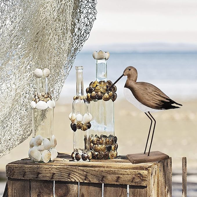 Morning View Wooden Sea Birds Decor Wood Seagull Statue Bird Figurines Seabird Statue Standing Seagulls Decorations Coastal Sculpture Nautical Beach Ocean Home Table Garden Yard Lawn Outdoor 11.5 Inch