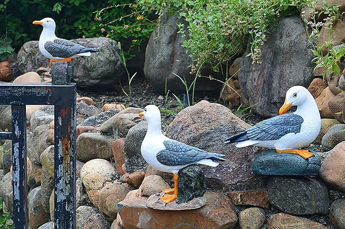 Real Seagull Outdoor Sculpture,Garden Bird Statue,Beach Statue Decor,Resin Animal Seabird Ornaments,Coastal Beach Decor,Patio Decor for Outdoor Table Decorfor Garden,Terrace,Lawn,Yard