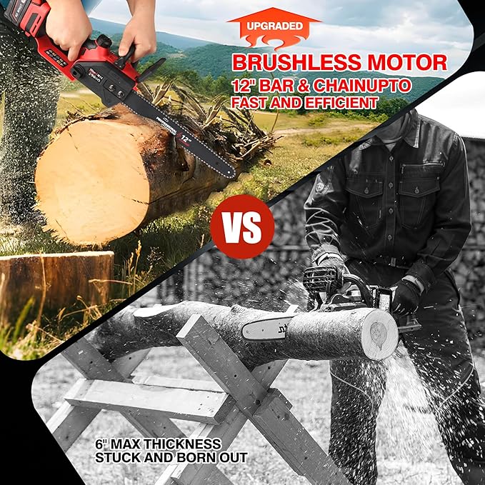 Brushless Electric Chainsaw 12" Cordless Tool Only for Milwaukee M18 18V Battery with Auto Oiler & Security Lock, for Tree Trimming and Branch Wood Cutting (Tool Only) (for Milwaukee 18v Battery)