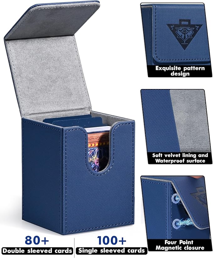 ZLCA Card Deck Box for MTG Yugioh TCG, Storage Case with Dividers Holds 100+ Sleeved Cards, Premium Case Compatible with CCG Trading Cards (Navy, Puzzle)