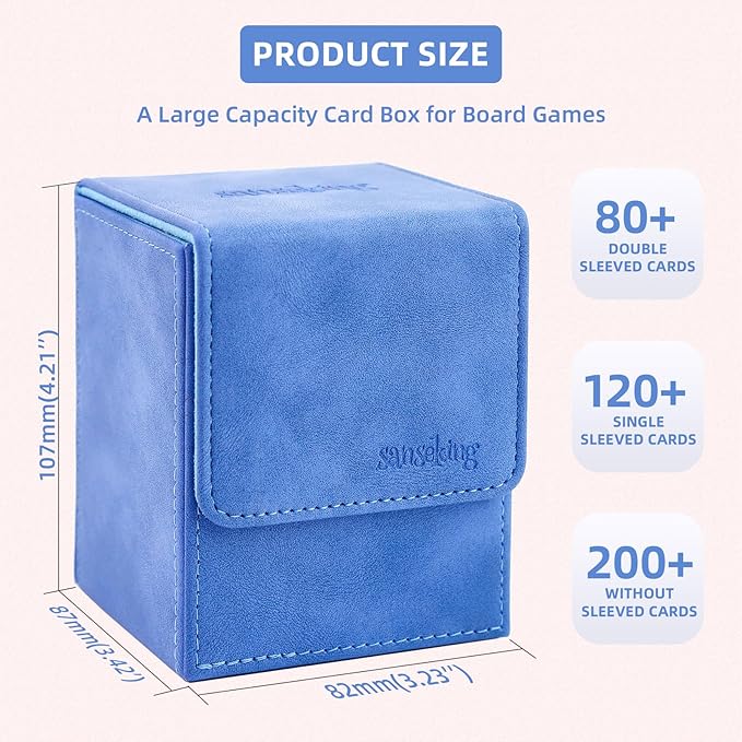 Magic Card Deck Box for MTG Single Deck Card Box fits 100+ TCG Sleeved Cards Soft Leather Card Box Top loading Card Boxes Magic Gift for MTG TCG CCG (Vertical,Light Blue)