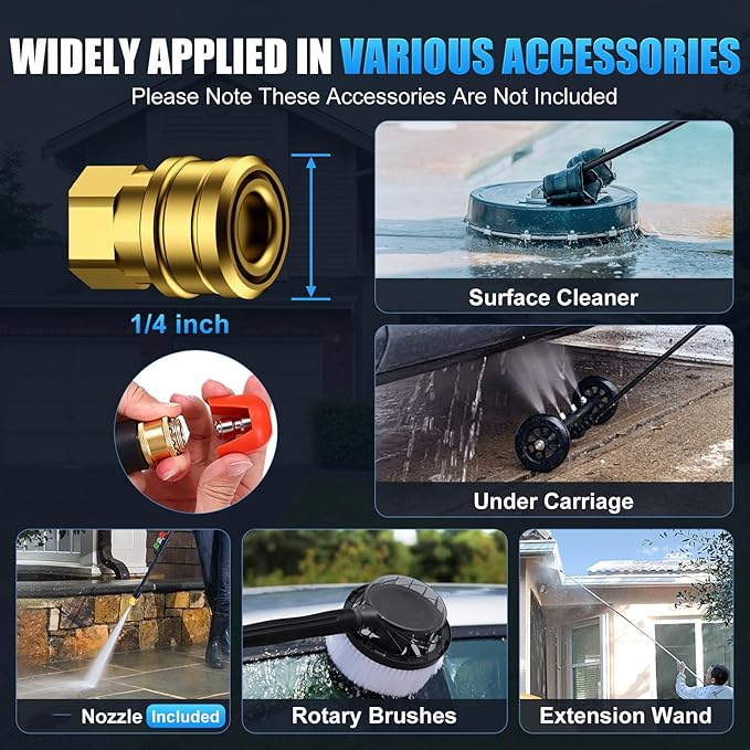 Pressure Cleaner with 33FT Flexible Extension Hose + 34FT Power Cord, 4 Nozzles, Foam Cannon, Best Power Cleaner for Cars, Patios, Driveways, Blue