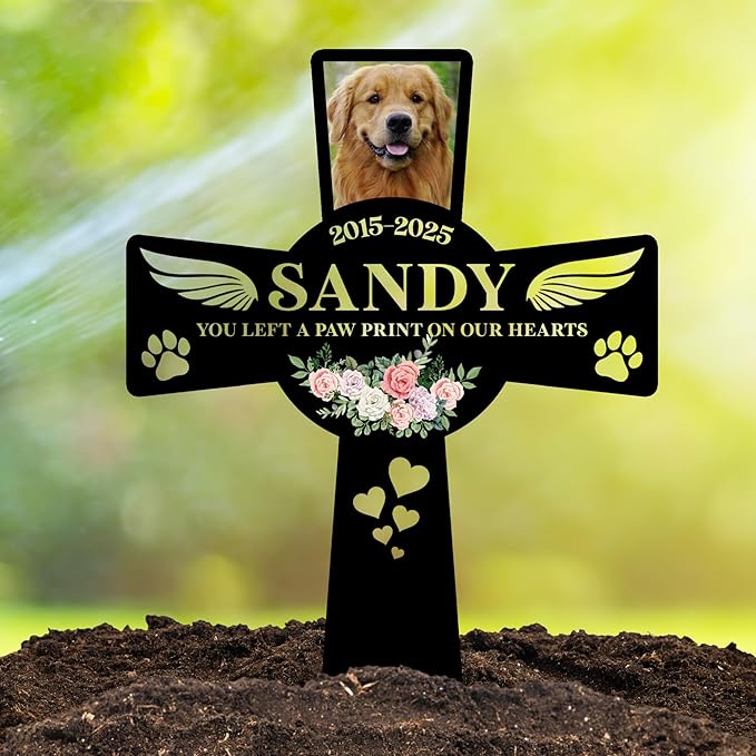 Pet Grave Marker Dog – Custom Dog Tombstones for Graves Outdoor with Name and Date, Dogs Memorial Cross for Graveyard or Garden, Weatherproof Pet Tombstone for Dogs
