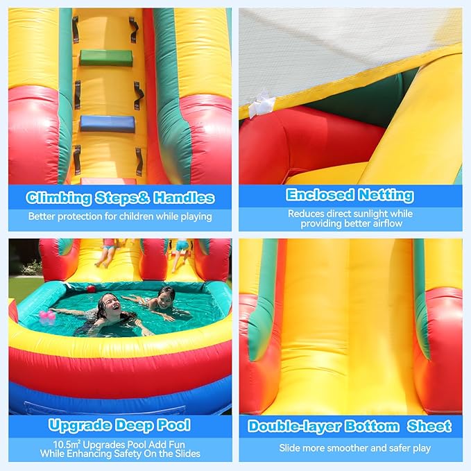 Inflatable Water Slide for Adults, 21FT 100% PVC Waterslide with Big Splash Pool, Widen Slide with Shallow Pool, 750W Air Blower, Ideal for Backyard, Park (Color Arc)