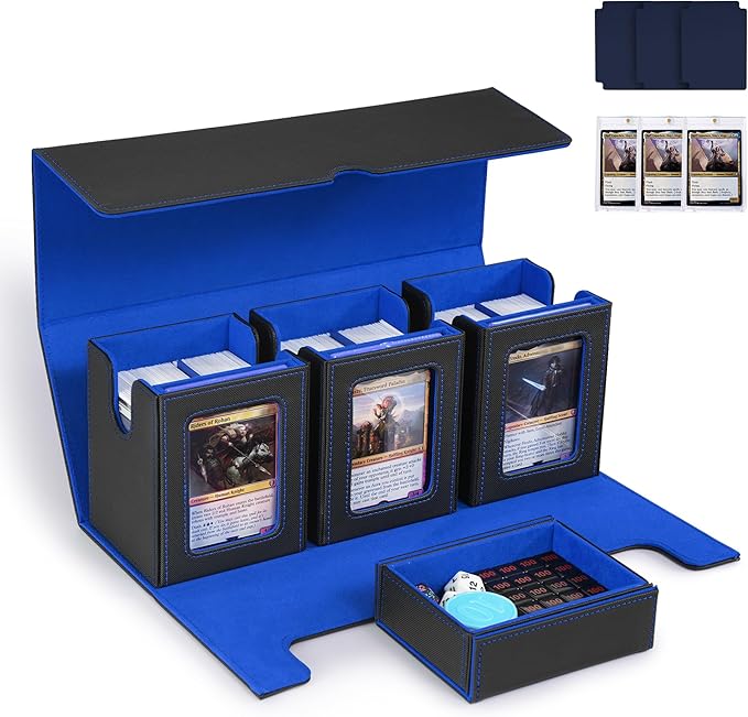 Marsguard Trading Card Deck Box with Commander Display，4 in 1 MTG Storage Holds 300+ Double-Sleeved Cards，3 Deck Boxes & Dice Tray Included，Fits MTG, TCG, PTCG & Sports Cards