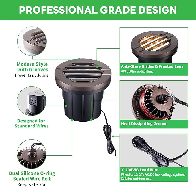 Well Lights Low Voltage, 12V In Ground LED Landscape Lights, IP67 Waterproof Outdoor, Louvered Top Aluminum ORB for Garden Driveway 6W 350LM 12 Pack