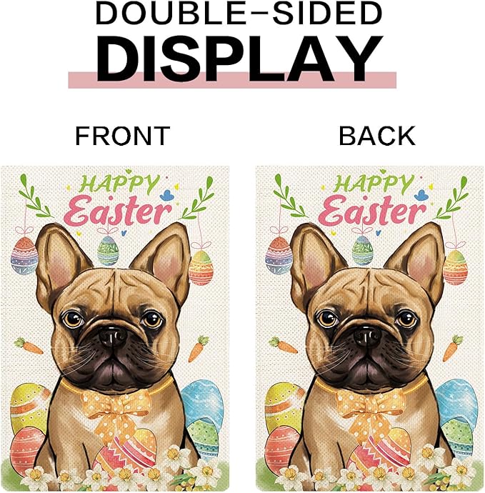 French Bulldog Garden Flags for Outside Set of 12, Dog Welcome Garden Flags 12x18 Double Sided for All Seasons and Holidays, Spring Summer Yard Lawn Flag for Pet Lover, French Bulldog Decor
