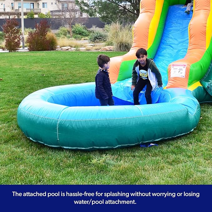 HeroKiddo Summer Breeze Commercial Grade Lightweight Premium Water Slide with Detachable Pool for Kids 5-12 and Adults (with Blower), Wet Dry, Rental Quality Blow Up Inflatable, Outdoor Indoor