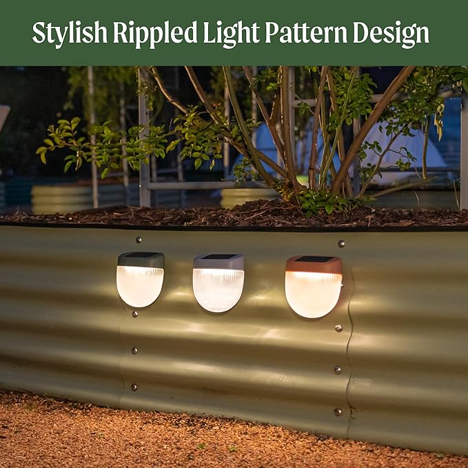Vego garden Rippled Solar Garden Lights with Auto Sensors Magnetize Securely to Raised Beds, IPX4 Waterproof Outdoor LED Light for Patio & Yard Terra Cotta, 8 Pack