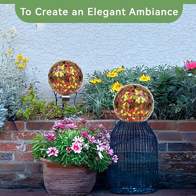 Lily's Home Colorful Mosaic Glass Gazing Ball, Designed with a Stunning Holographic Butterflies Mosaic Pattern to Bring Color to Any Home and Garden, (10 Inches Dia.)