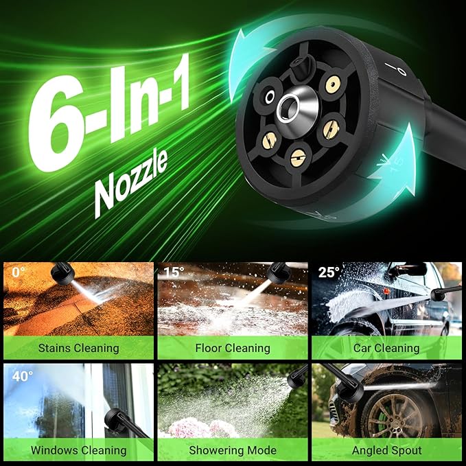 1200PSI Cordless Pressure Washer, 2X 6.0Ah Battery Power Washer with Triplex Plunger Pump & Pressure Settings, 500W Brushless Motor for Car Washing, Home Cleaning, Patio, Driveway