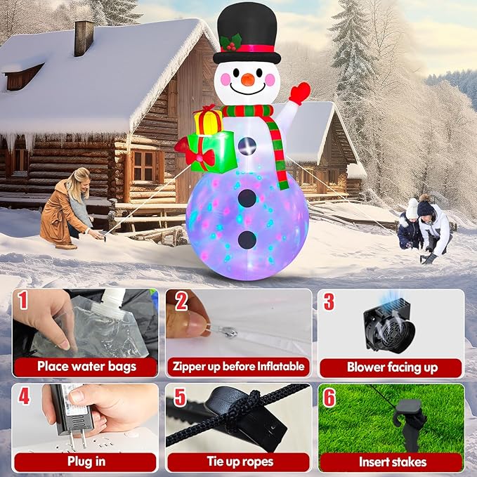 Danxilu 8 FT Christmas Inflatable Snowman Outdoor Decoration, Built-in Colorful LED Lights Xmas Inflatable Snow Man with Gift Box Blow Ups Yard Decoration for Outside Garden Lawn Holiday Party Decor