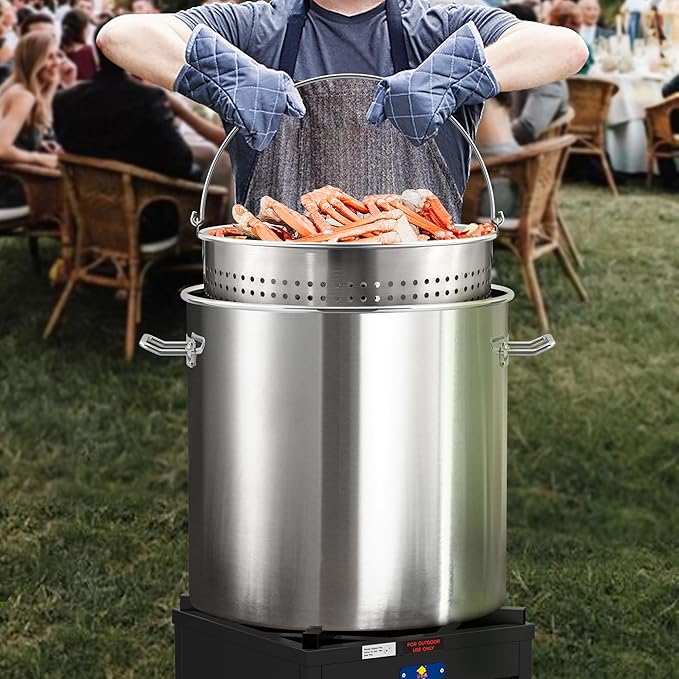 ARC 100QT Stock pot Seafood Boil Pot and Propane Stove with 200,000BTU, Stainless Steel Crawfish Boil Pot with Basket and Steamer Rack, Burner for Outdoors Cooking and Steaming
