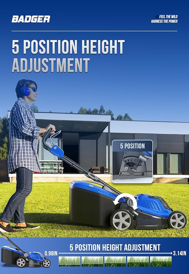 Wild Badger Power 40V 16" Cordless Lawn Mower, Up to 1900sq.ft, Brushless Motor, 5 Height Settings, Bag/Mulch, 20V*2 4.0Ah Battery & Fast Charger, Compact 5-Sec Upright Fold