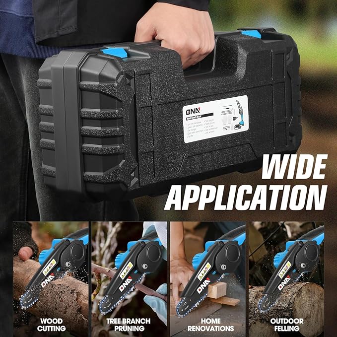 DNA MOTORING Mini Chainsaw, 6 Inch Electric Chainsaw Cordless Handheld Chainsaw with 2 20V 2000mAh Batteries, Small Chainsaw Electric Saw for Tree Trimming, Wood Cutting, Blue, TOOLS-00727-BL
