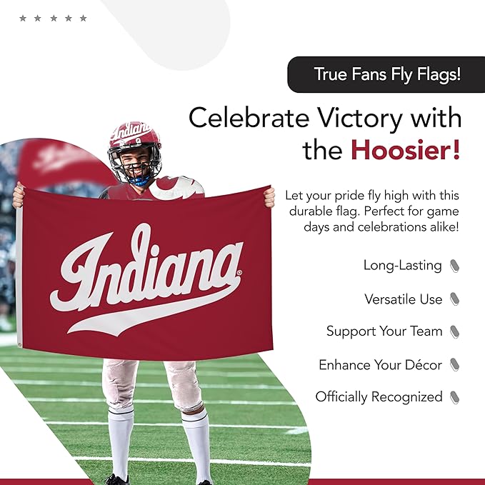 Indiana Hoosiers College Sports Printed Flag - NCAA Licensed - Nylon - School Banner (White, Red) (3' x 5')