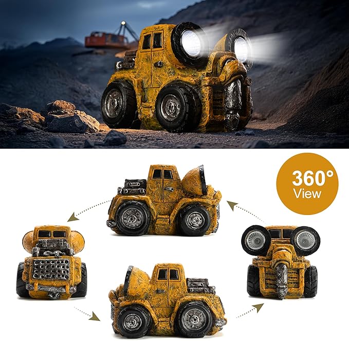 Garden Statue Outdoor Construction Vehicle Decor with Solar Light Decoration for Yard Patio Lawn Vintage Engineering Decor Gifts for Women